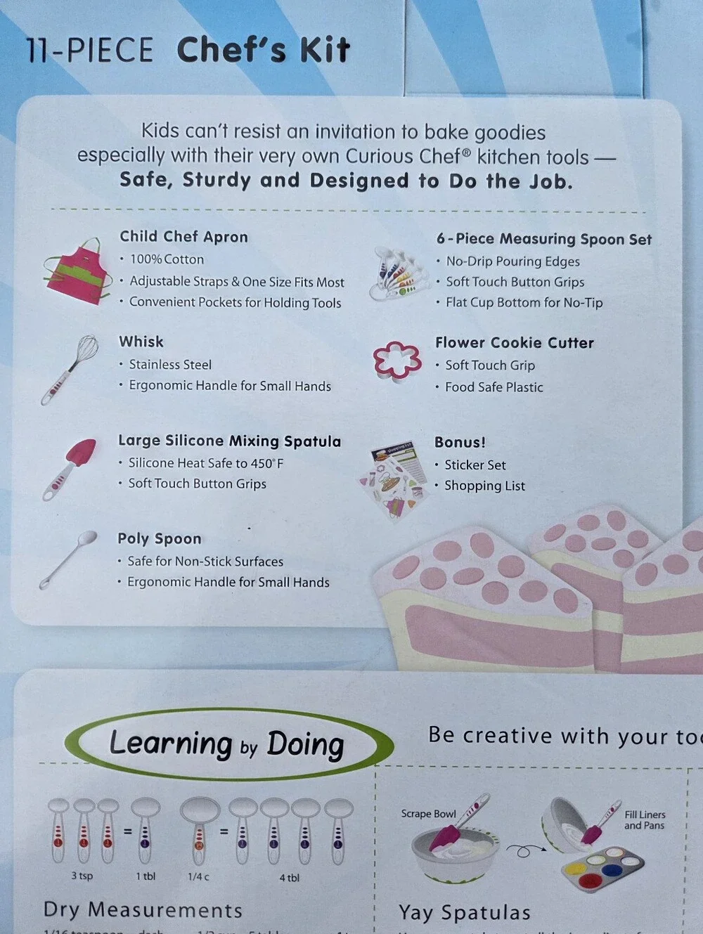 Curious Chef - NEW 11-Piece Kids Chef Set - Pink & Green